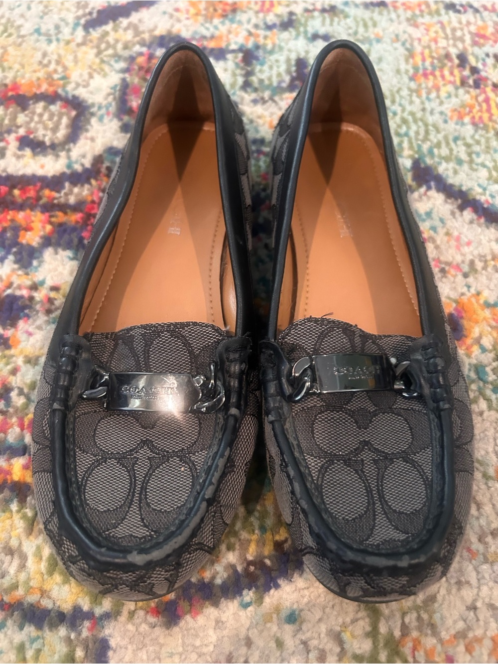Coach Gray Signature Canvas Loafers with Metal Bit